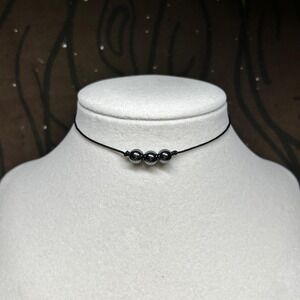 Hematite gemstone dainty necklace adjustable cord boho chic indie grunge layer
